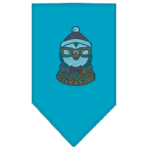 Hipster Penguin Rhinestone Bandana Turquoise Large